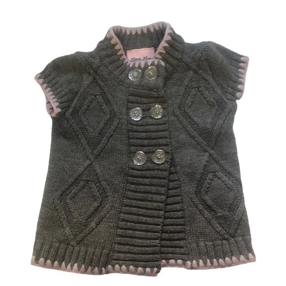 Little Lass Girls Gray Knit Vest Sleeveless Diamond Pattern Button Down - Picture 1 of 8